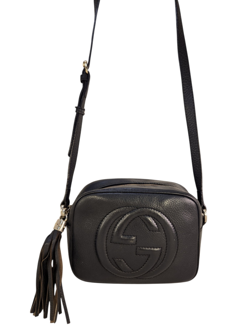 GENUINE GUCCI GG SOHO DISCO BLACK LEATHER TASSEL PURSE BAG